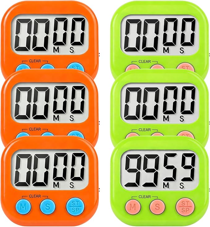6 Pack Digital Kitchen Timer Small Classroom Timers for Kids Teachers (Orange&Green) by VOULOIR