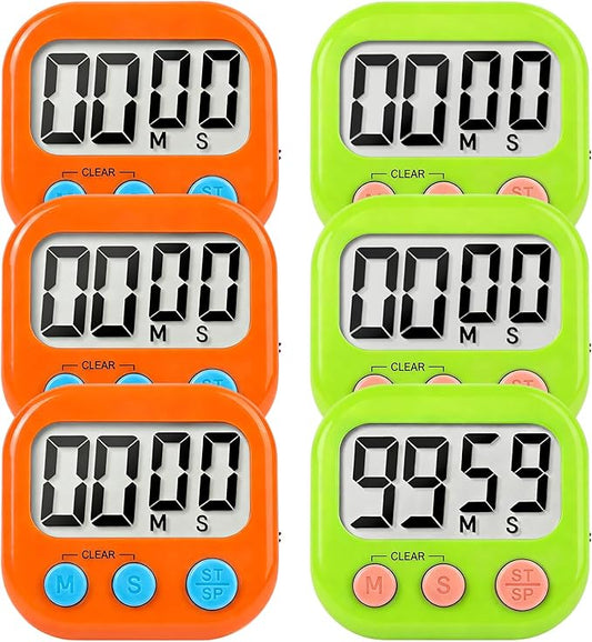 6 Pack Digital Kitchen Timer Small Classroom Timers for Kids Teachers (Orange&Green) by VOULOIR
