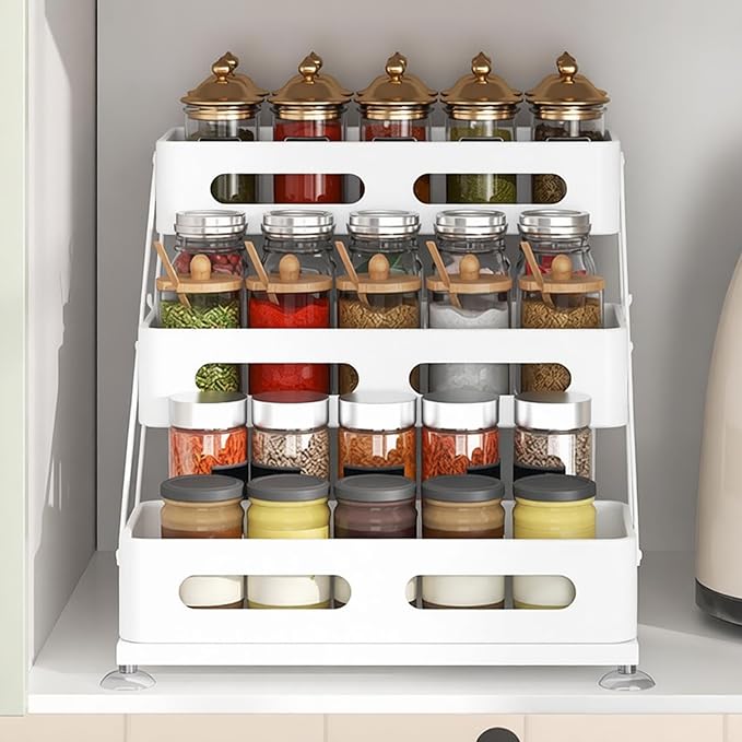 Ceetug 3 Tier Foldable Spice Rack for Countertop Iron Kitchen Seasoning Organizer for Cabinet, White - Image 7