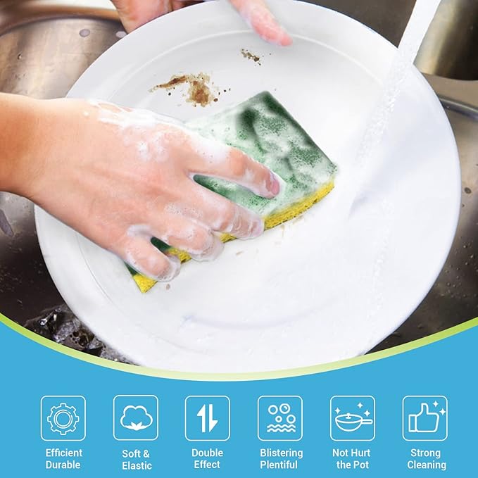 AIDEA Sponges Kitchen, Heavy Duty Scrub Sponge, 6Count, Sponges for Dishes, Cellulose Kitchen Sponge, Scrubbing Power for Tough Messes, Cleaning Power for Non Coated Cookware, Dishes, Pots, Pans - Image 2