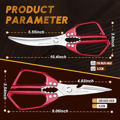 HUUSK Kitchen Scissors Set Red - Stainless Steel Kitchen Shears, Sharp Meat Scissors Dishwasher Safe, Heavy Duty Poultry Shears All Purpose, Japanese Cooking Scissor for Food,Christmas Gifts for Women - Image 6
