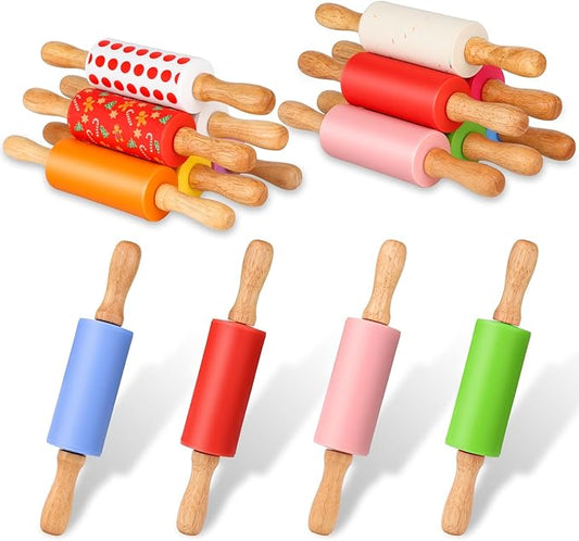 Mini Silicone Rolling Pin for Kids, Non-stick Surface Wood Handle, 9 Inch 16 Pack by Honglida