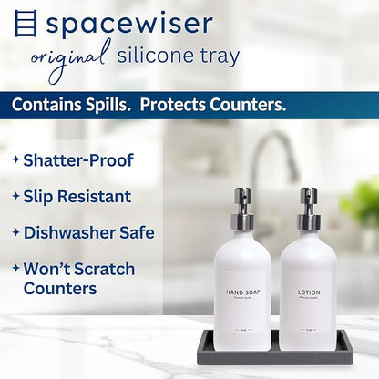 Spacewiser Countertop and Vanity Tray - Small 7.7" Silicone Tray for Soap Dispenser Bottles, Bathroom Trays, Kitchen Sink Soap Trays, Sink Caddy Kitchen Sinks Organizer, Soaps Dish & Sponge Holder Mat