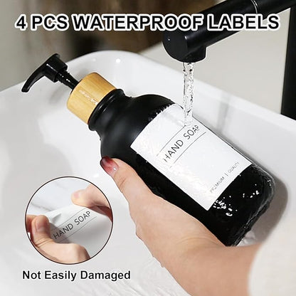KASUNTING Hand and Dish Soap Dispenser Set, Plastic Kitchen Soap Dispenser Set with Bamboo Tray, 17 Fl Oz Black Soap and Lotion Dispensers Sets with 4 Pack Labels for Kitchen & Bathroom Countertop - Image 4