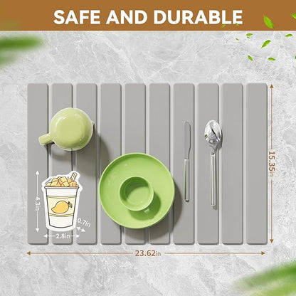 Stone Dish Drying Mats for Kitchen Counter-23.6''x15.3'' Foldable Quick Dry Stone Mat Kitchen,Eco-Friendly,Absorbent Diatomaceous Earth Mats for Dishes Bottles Cups Bathroom Any Countertop-Light Gray - Image 6