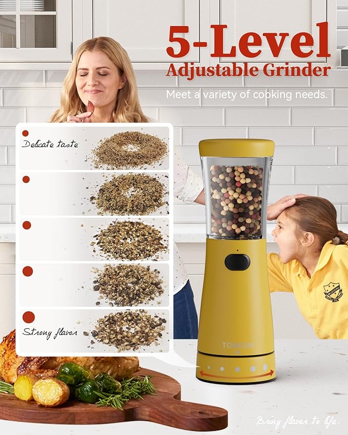 Electric Salt and Pepper Grinder Set with Storage Base, Stainless Steel Rechargeable Salt and Pepper Grinder Set with 4.5 oz Large Capacity, 1.8" Wide Mouth, Adjustable Coarseness, Ideal for Kitchen - Image 2