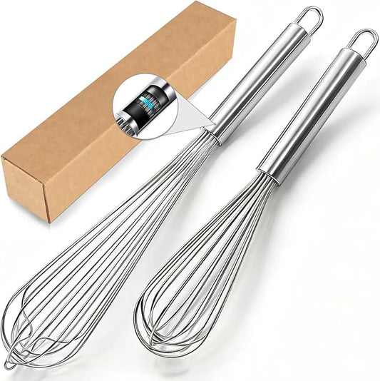 18/10 Stainless Steel Large Whisk Set of 2, 15.5 inch Heavy Duty Long Whisk and 12 inch Whisks, Suitable for Deep Pots or Big Bowl, Mixing, Beating, Blending by LKEAKICN