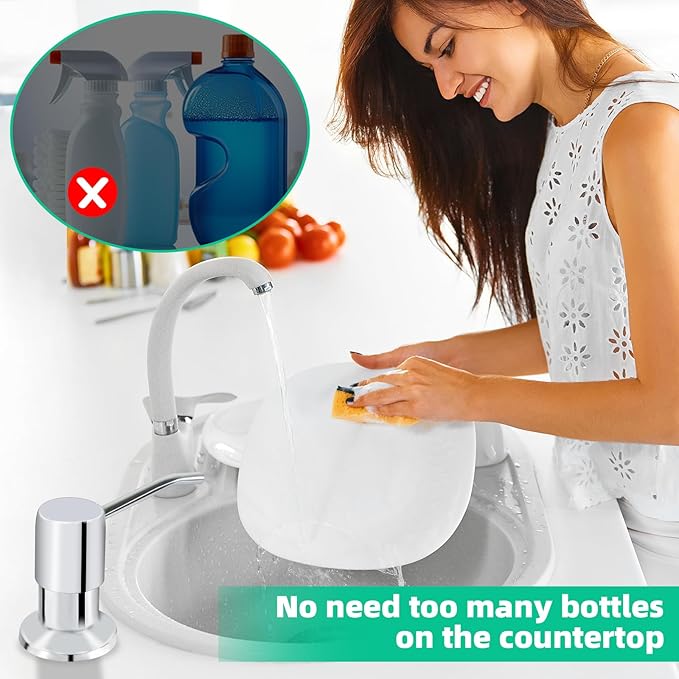 Soap Dispenser for Kitchen Sink, Built in Sink Soap Dispenser, Countertop Soap Dispenser Pump with 47" Extension Tube kit, No Need to Fill Little Bottle Again, Chrome - Image 7