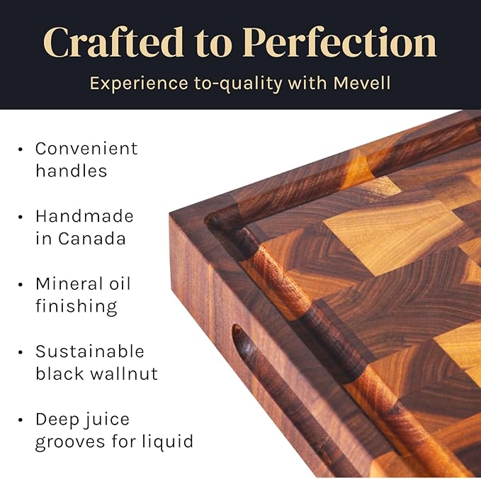 Mevell Walnut Wood Cutting Board for Kitchen, Reversible Wooden Chopping Board With Juice Grooves, Made in Canada (Walnut, 18x12x1.5) - Image 4