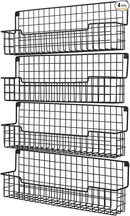 Spice Rack Wall Mount, Spice Organizer for Cabinet & Pantry Door, Set of 4 Hanging Spice Rack Saving Space for Kitchen, Black by AURIKAR
