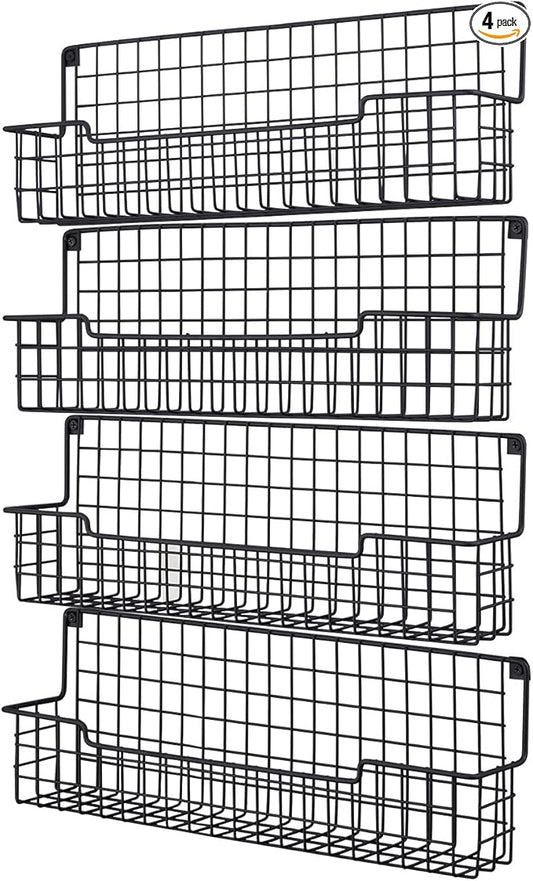 Spice Rack Wall Mount, Spice Organizer for Cabinet & Pantry Door, Set of 4 Hanging Spice Rack Saving Space for Kitchen, Black by AURIKAR