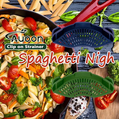 AUOON Clip On Strainer Silicone for All Pots and Pans, Pasta Strainer Clip on Food Strainer for Meat Vegetables Fruit Silicone Kitchen Colander (Navy) - Image 4