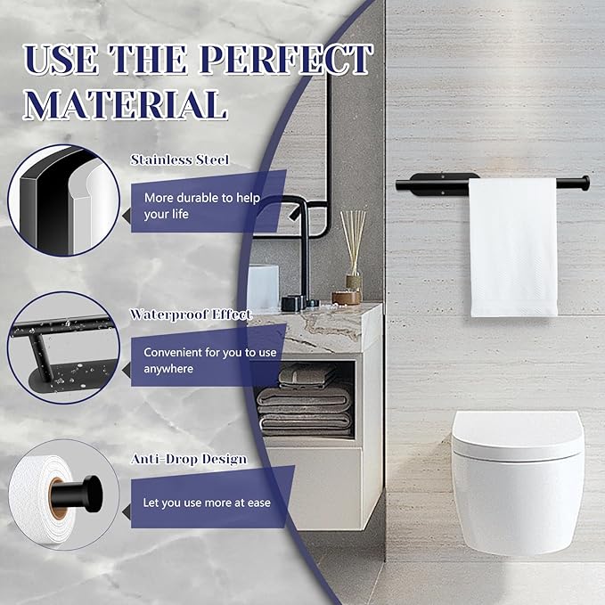 Paper Towel Holder, Self Adhesive or Drilling Paper Towel Holder Under Cabinet, Stainless Steel Black Paper Towel Holders Wall Mount for Kitchen, Bathroom, Sink, Pantry, Fridge - Image 3