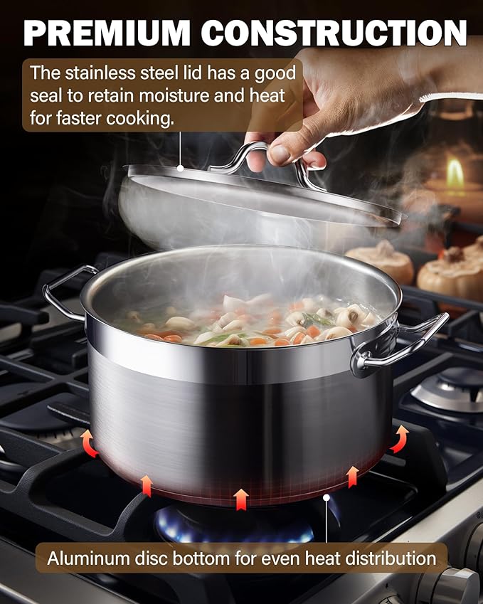 Cooks Standard Dutch Oven Casserole with Lid, 9 Quart Professional Stainless Steel Stockpots, Silver - Image 3