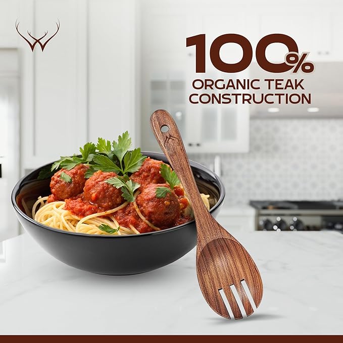 8 Pcs Teak Wooden Utensil Set – Premium Wooden Cooking Utensils Set, Natural Wooden Spoons for Cooking - Sturdy Kitchen Utensils & Cooking Spoons for Every Chef - Image 8