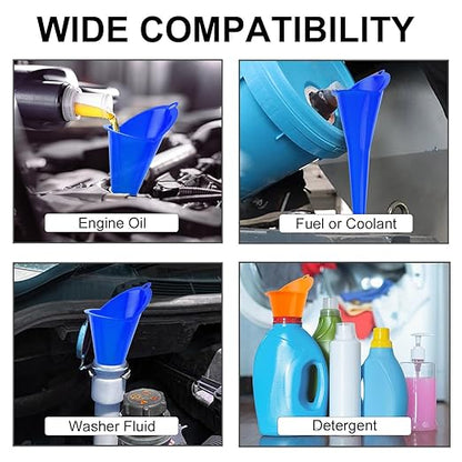 3-Pack Long-Neck Oil Funnels, 11" Multi-Purpose Funnels for Automotive & Motorcycle Use – Reusable Funnel for Oil, Gas & Transmission Fluid (Blue)