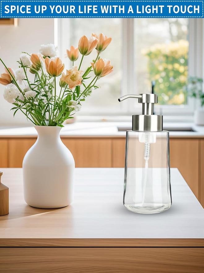 Foaming Hand Soap Dispenser Set, 16 oz Large Glass Soap Dispenser, Foam Dispenser with Stainless Steel Pump & Waterproof Labels, Refillable Soap Bottles for Bathroom Countertop, 2 in 1 - Image 7
