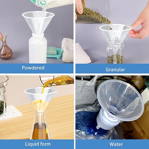 8 Pcs 3.5 Inch Wide Mouth Plastic Funnels,Multi-Purpose Clear Funnels with with Long Reaching Spout for Filling Water Bottles,Oils,Kitchen, Easy and Smooth Content Transfer