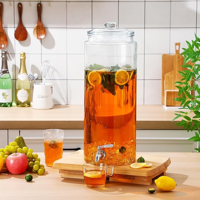 Honeydak 2 Pack 3 Gallon Glass Beverage Dispenser with Stand and Spigot Leakproof Glass Drink Beverage Storage for Valentine's Day Parties Mason Jar Dispenser with Lids