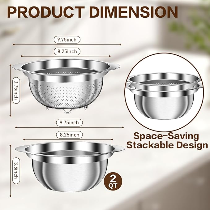 Stainless Steel Strainer with Mixing Bowl, Rice Washer, Colander for Kitchen, Rice Strainer, Fruit and Vegetable Wash, Microporous Colander, Fruit Cleaner Bowl, Dishwasher Safe - Image 2