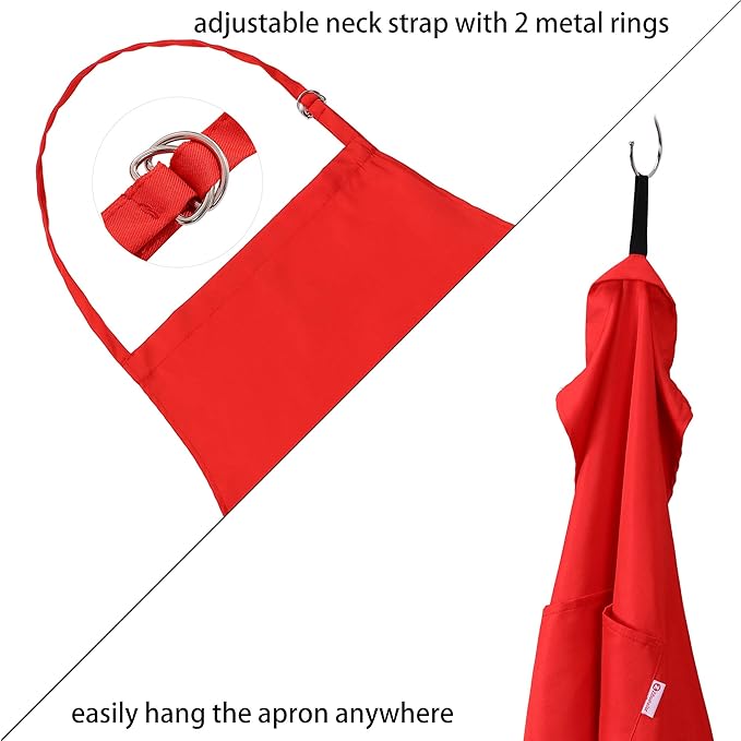 Red Apron for Women with Pockets | Lightweight and Adjustable Mens Kitchen Apron