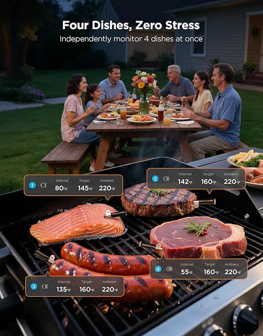 GoveeLife Bluetooth Wireless Meat Thermometer with 4 Probes, WiFi Unlimited Range, ±1.8℉ Accuracy, IP68 Waterproof Real Time Monitoring Digital Food Thermometer for Kitchen, BBQ, Grill, Oven, Smoker - Image 4