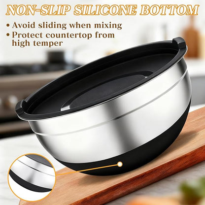 Unokit Mixing Bowls with Lids Set - 7 Pcs Stainless Steel Mixing Bowls with 3 Grater Attachments, Non-Slip Silicone Base Mixing Bowl Set for Kitchen - Image 5
