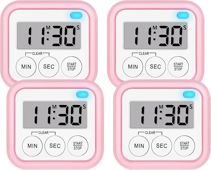 Timer, Kitchen Timers for Cooking Classroom Timer for Kids Teachers Magnetic Digital Timers 4 Pack, Pink by AOUVES