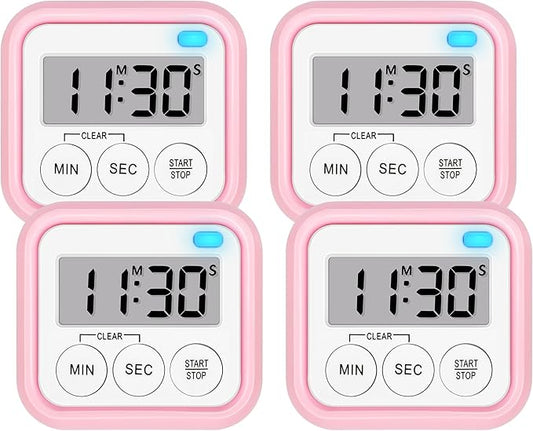 Timer, Kitchen Timers for Cooking Classroom Timer for Kids Teachers Magnetic Digital Timers 4 Pack, Pink by AOUVES