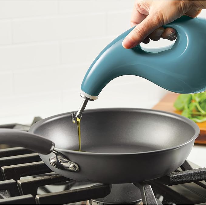 Rachael Ray 48467 Ceramic EVOO Oil and Vinegar Dispensing Bottle with Spout, 24 Ounce - Agave Blue - Image 10