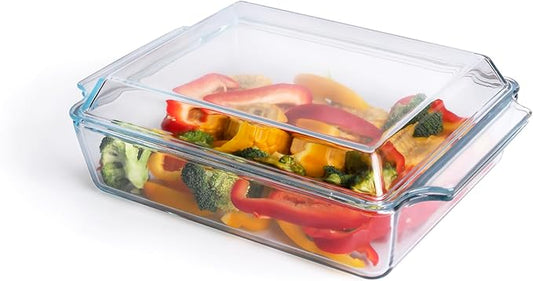 Rectangular Tempered Glass Casserole Dish, Tempered Glass Baking Dish with Glass Cover. Oven, Freezer and Dishwasher Safe. - 2 Liter