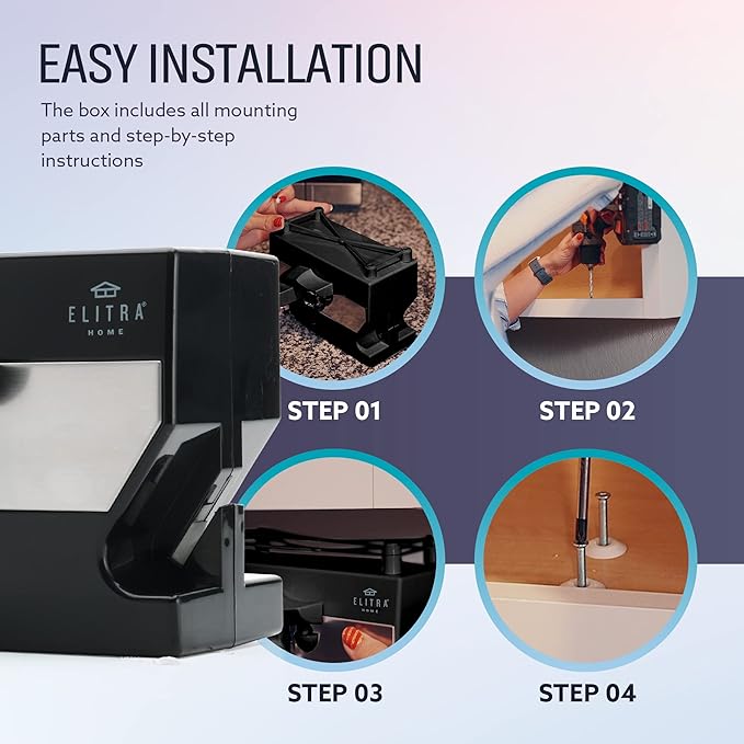 ELITRA HOME 3 in 1 Under the Cabinet Electric Can Opener, Blade Sharpener, Bottle Opener, Under The Counter Mount, For Large And Small Cans (Black)