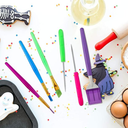 Boao 15 Pcs Cookie Decorating Supplies Tool Set Includes 6 Cookie Decorating Brushes 6 Sugar Stir Needle 3 Cake Scriber Tools for Baking Lovers Cake Fondant Decorations