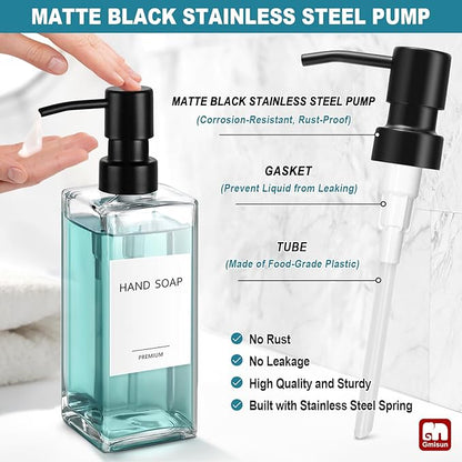 GMISUN Glass Soap Dispenser with Stainless Steel Pump, Clear Hand Soap Dispenser for Bathroom, 12 fl oz/350ml Hand and Dish Soap Dispensers Set for Kitchen, Refillable Liquid Soap and Lotion Bottle - Image 3