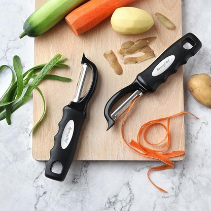 Spring Chef Premium Swivel Vegetable Peeler, Soft Grip Handle and Ultra Sharp Stainless Steel Blades - Perfect Kitchen Peeler For Veggie, Fruit, Potato, Carrot, Apple - Black - Set of 2 - Image 7