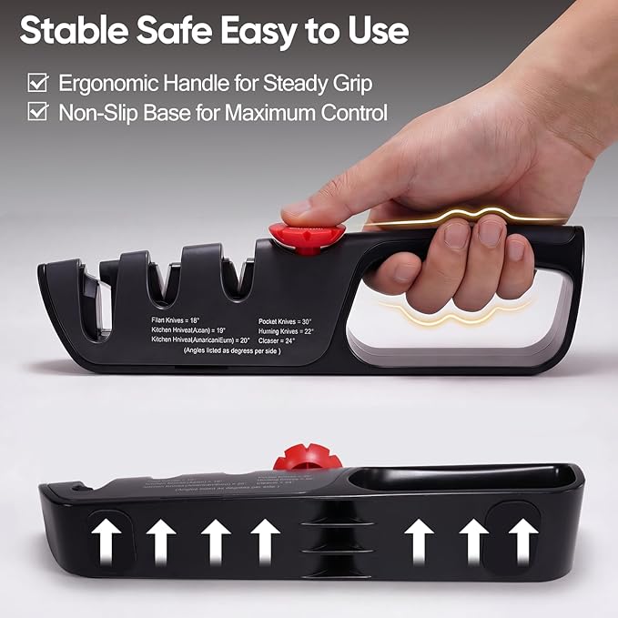 USELUCK Knife Sharpener, 6 Adjustable Sharpening Angles, Diamond-Coated Ceramic Stones for Kitchen, Professional & Pocket Knives - Coarse & Fine