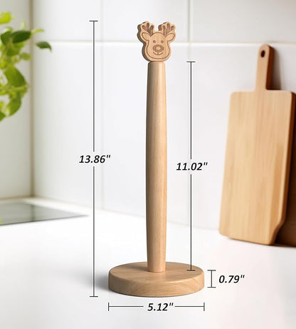 KitchLife Cute Wooden Paper Towel Holder Countertop - Solid Freestanding Paper Towel Dispenser Stand Organizer with Anti-Skid Base (Christmas Reindeer Style) - Image 2