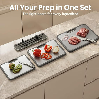 SMIRLY Titanium Cutting Board for Kitchen, Double Sided Chopping Board Set with Holder, 100% Pure Titanium, Dishwasher Safe, 3 Pack - Image 7