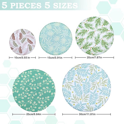 5-Size Reusable Beeswax Bowl Covers for Bread Proofing, Cotton Cloth Flexible Beeswax Wraps for Food Storage(Green Leaves) - Image 2