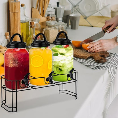 Tanlade 3 Pcs Plastic Drink Dispenser with Stand Beverage Dispenser with Sturdy Metal Base Juice Dispensers for Parties Lemonade Jar Spigot for Weddings Countertop, Each 1 Gallon(Black)