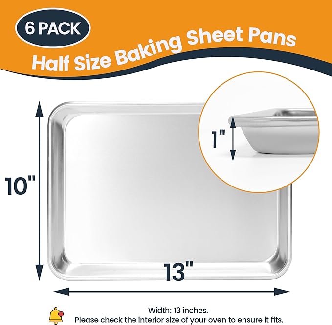 6 Pack Quarter Size Baking Sheet Pan, Aluminum Commercial Cookie Sheet Pan, Durable & Anti-Stick 13”x 10” - Image 5