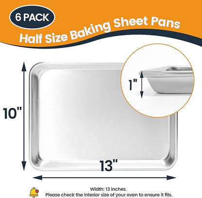 6 Pack Quarter Size Baking Sheet Pan, Aluminum Commercial Cookie Sheet Pan, Durable & Anti-Stick 13”x 10” - Image 5