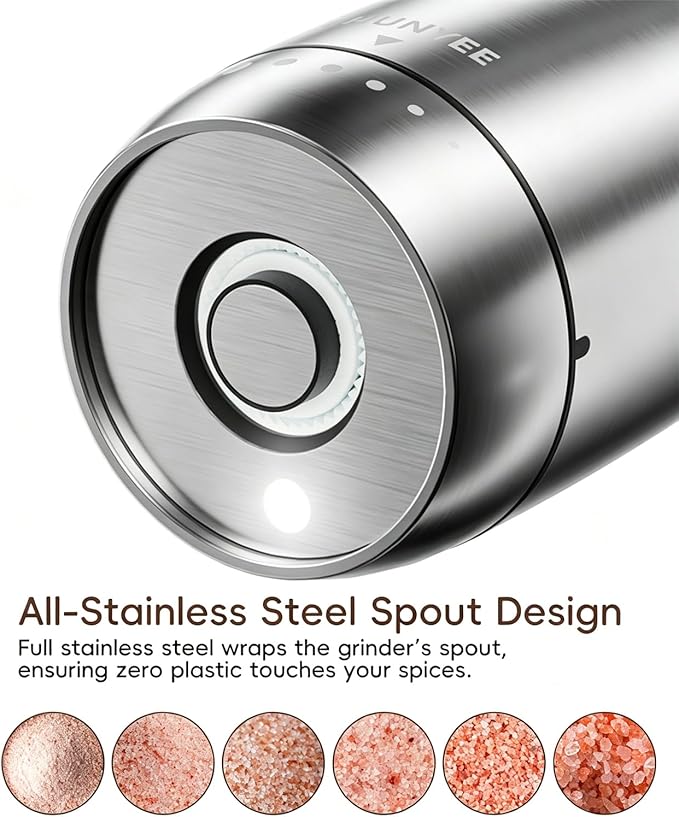 Electric Salt and Pepper Grinder Set - Automatic Stainless Steel Rechargeable Salt and Pepper Grinder Set with Storage Base, Large Capacity, LED Light & Adjustable Coarseness, Ideal Kitchen Gadget - Image 2