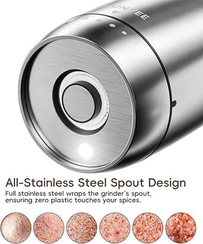 Electric Salt and Pepper Grinder Set - Automatic Stainless Steel Rechargeable Salt and Pepper Grinder Set with Storage Base, Large Capacity, LED Light & Adjustable Coarseness, Ideal Kitchen Gadget - Image 2