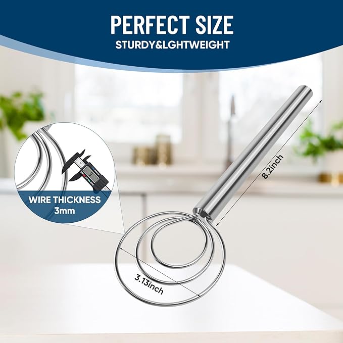 Danish Dough Whisk Stainless Steel Wooden Handle for Sourdough Bread Pizza and Pastry Making - Image 3