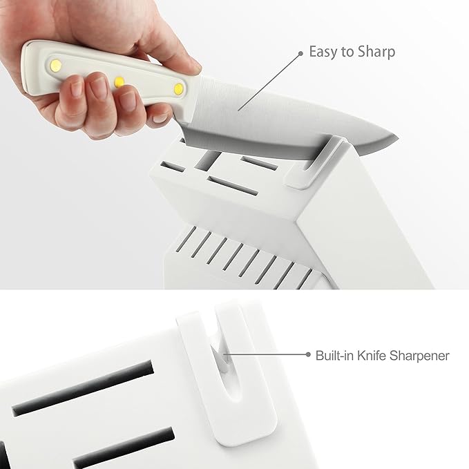 McCook® Knife Sets, White High Carbon Stainless Steel Kitchen Knife Sets with with Built-in Sharpener - Image 5