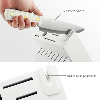 McCook® Knife Sets, White High Carbon Stainless Steel Kitchen Knife Sets with with Built-in Sharpener - Image 5