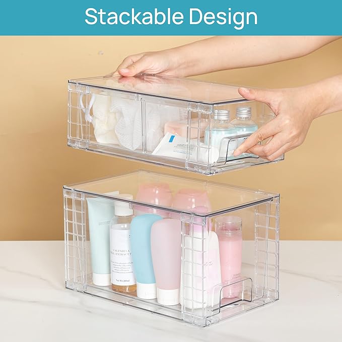 Vtopmart 8 Pack Clear Stackable Storage Drawers,Easy to Assemble Bathroom Organizers and Storage with handles,Plastic Drawers for Kitchen Pantry,Cabinet,Under Sink Organization - Image 5