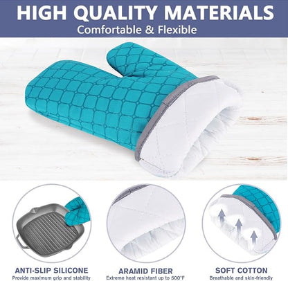 6 Pcs Oven Mitts and Pot Holders, 500℉ Heat Resistant Oven Mitts with Kitchen Towels Soft Cotton Lining and Non-Slip Silicone Surface Safe for Baking, Cooking, BBQ (Lake Blue) - Image 3
