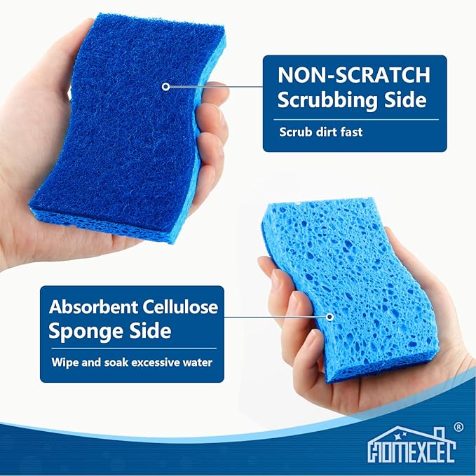HOMEXCEL Sponges Kitchen 24pcs Non-Scratch for Dishes, Blue Scrub Cleaning Sponge for Non-Coated Cookware, Dishes, Pots, Pans, Dual Sided Dish Sponge for Kitchen, Household, Bathroom - Image 2